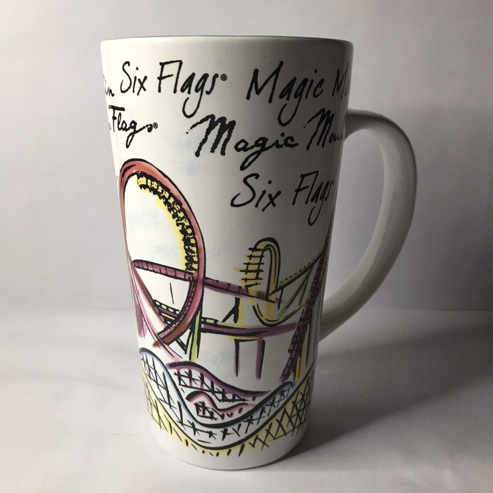 Six Flags Magic Mountain Rollercoaster Tall Coffee Mug Cup